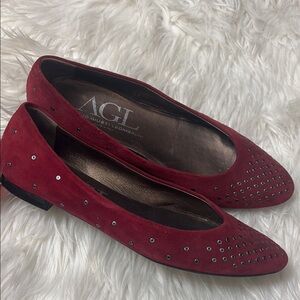 AGL Attilio Giusti Leombruni Made In Italy Red Studded Suede Flats Size 41/11